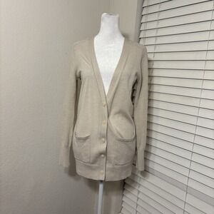 Banana Republic Extra Fine Merino Wool Deep V Neck Cream Button Cardigan Size M